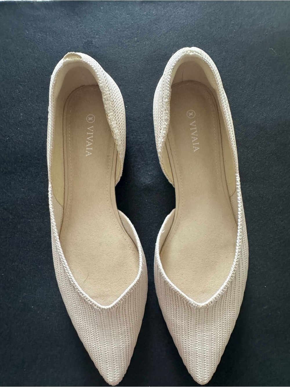 VIVAIA Cream Pointed D'Orsay Flats — Lightweight Knit Slip-Ons